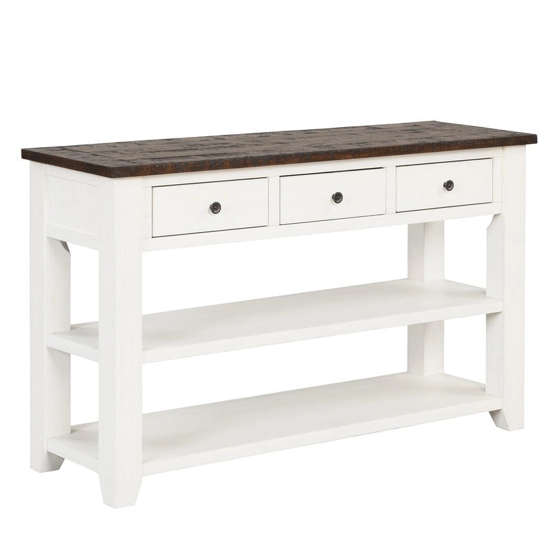Vintage-Style Console Table with 3 Drawers & 2 Open Shelves