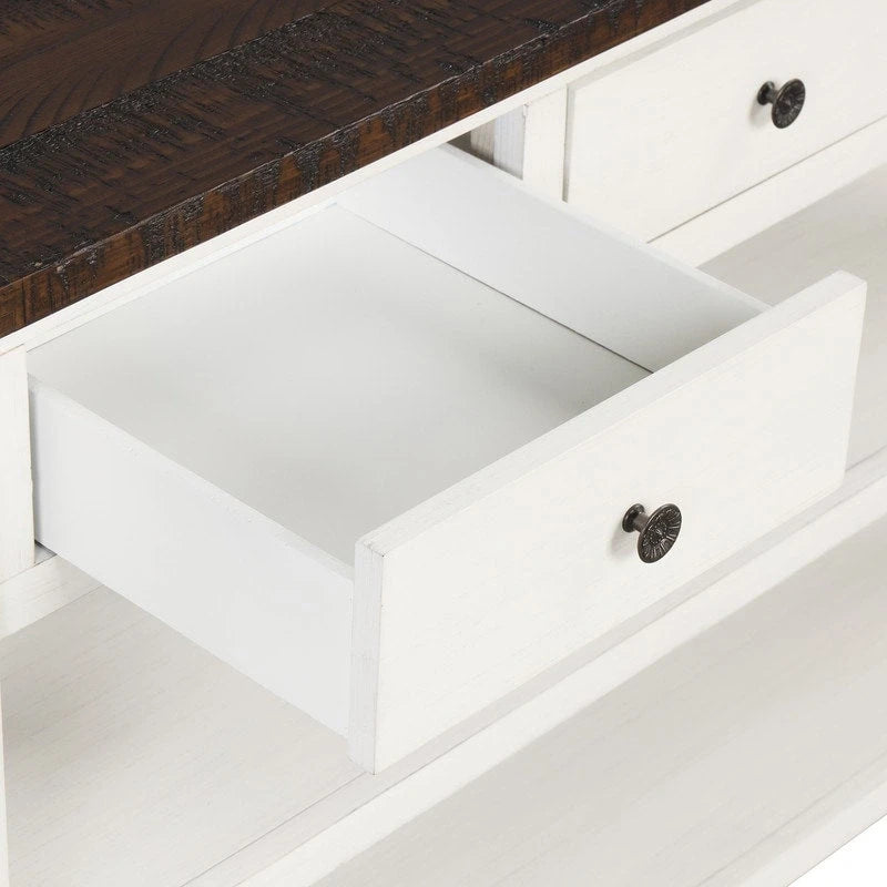 Vintage-Style Console Table with 3 Drawers & 2 Open Shelves