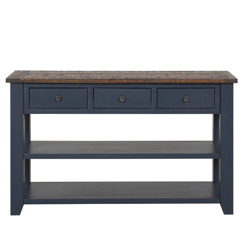 Vintage-Style Console Table with 3 Drawers & 2 Open Shelves