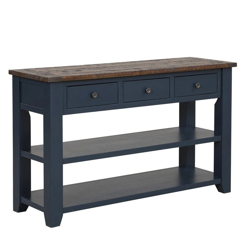 Vintage-Style Console Table with 3 Drawers & 2 Open Shelves