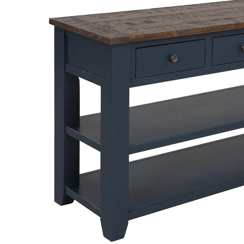 Vintage-Style Console Table with 3 Drawers & 2 Open Shelves