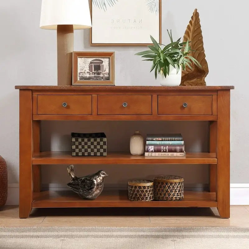 Vintage-Style Console Table with 3 Drawers & 2 Open Shelves