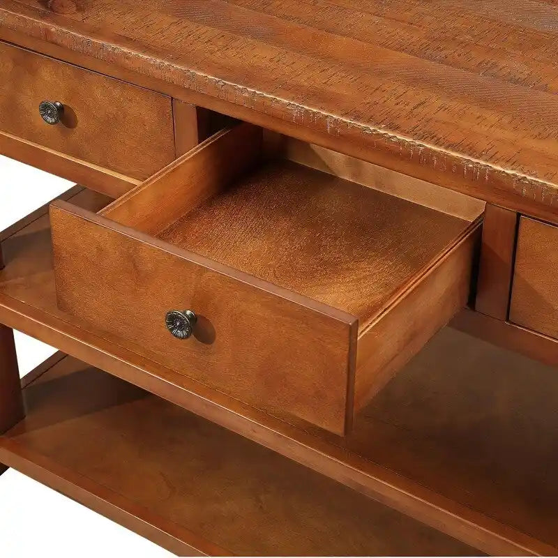 Vintage-Style Console Table with 3 Drawers & 2 Open Shelves