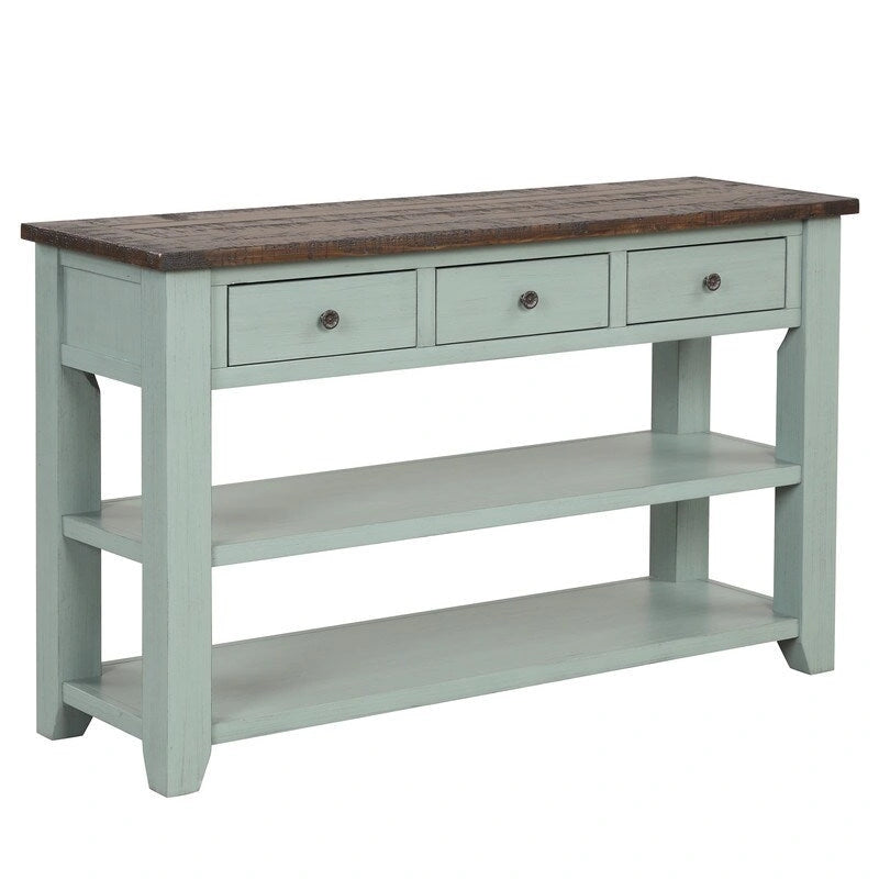 Vintage-Style Console Table with 3 Drawers & 2 Open Shelves