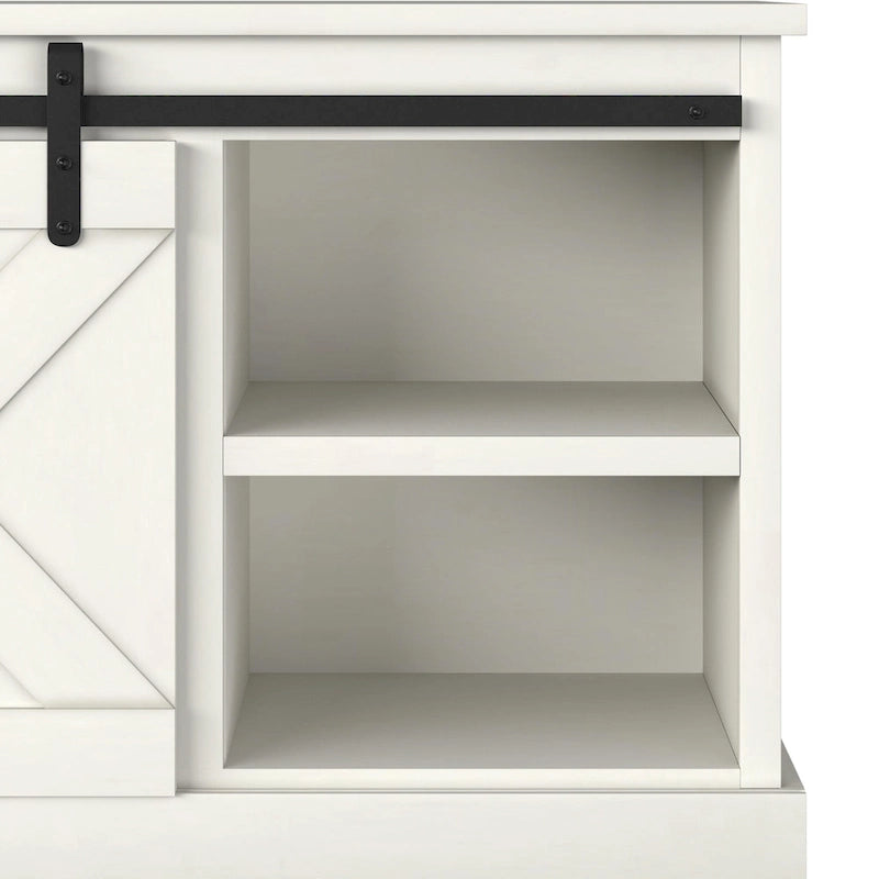 Meuble TV de ferme de 66" en bois massif avec portes coulissantes de grange - finition vieillie