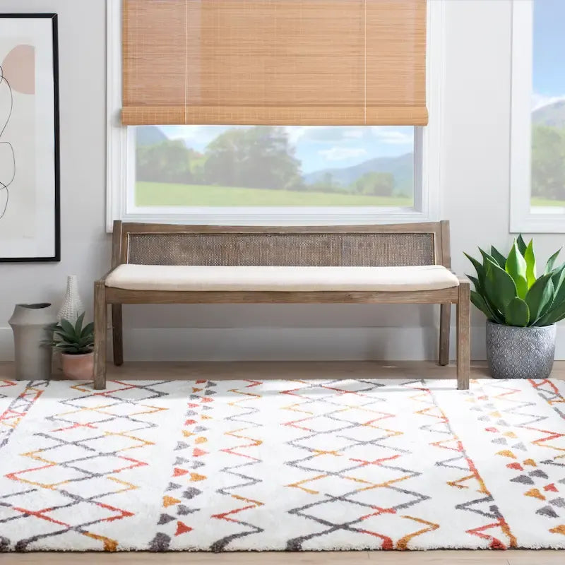 Solid Wood Bench with Woven Rattan Back & Cushioned Seat