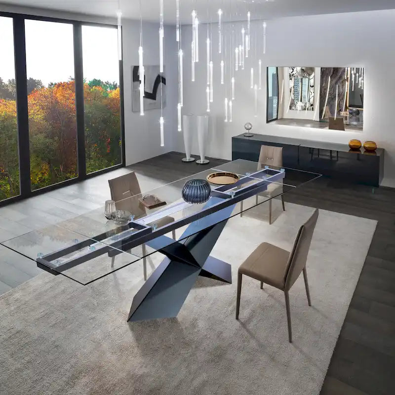 Extendable Glass Top Dining Table – Seats 6 to 10