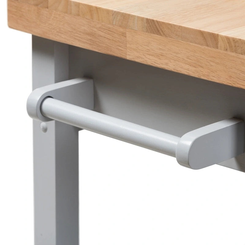 Farmhouse Kitchen Cart with Rubberwood Top, Drawers & Open Shelves – Grey