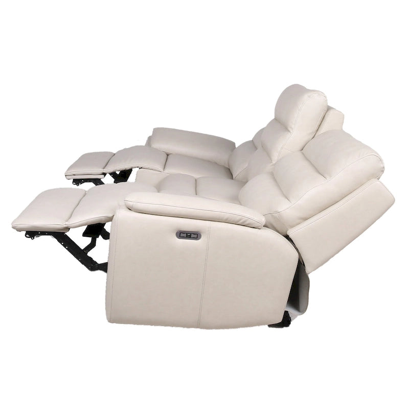 Power Reclining Sofa with Articulating Headrests – Ivory Top Grain Leather