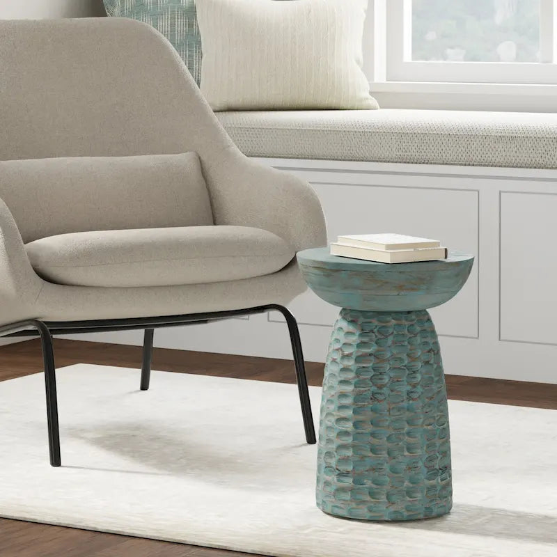 Solid Hardwood Sculptural Accent Side Table – Fully Assembled