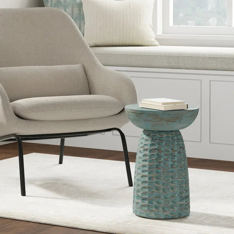 Solid Hardwood Sculptural Accent Side Table – Fully Assembled