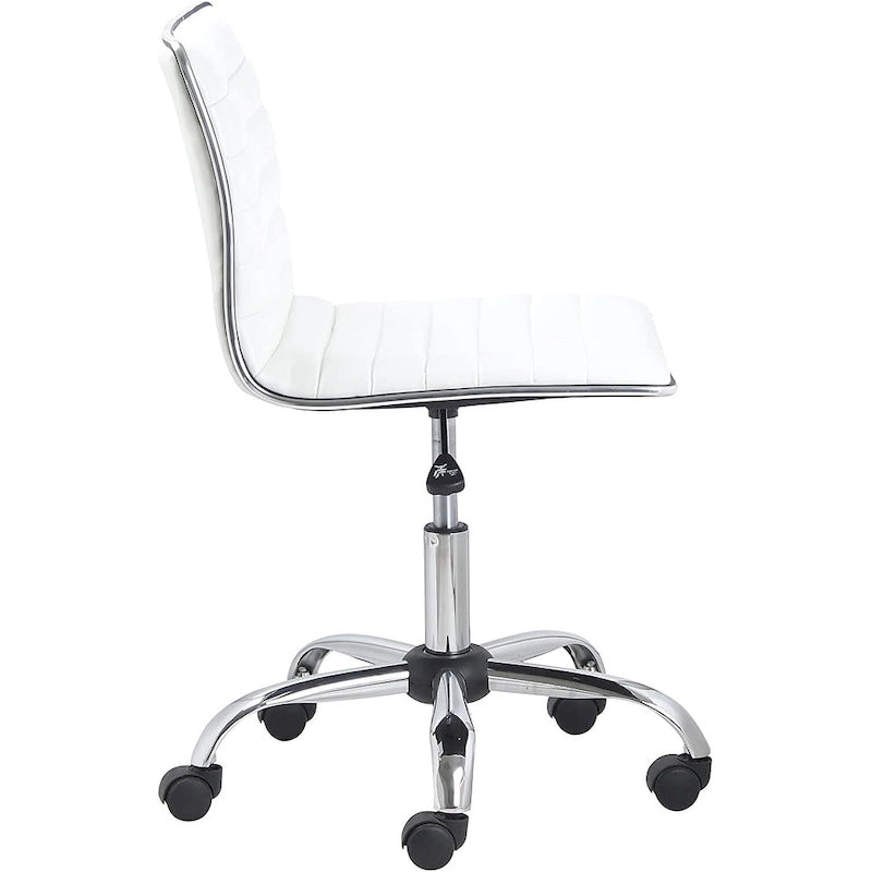 Mid-Back Armless Ribbed Leather Office Chair with Chrome Base & Lumbar Support