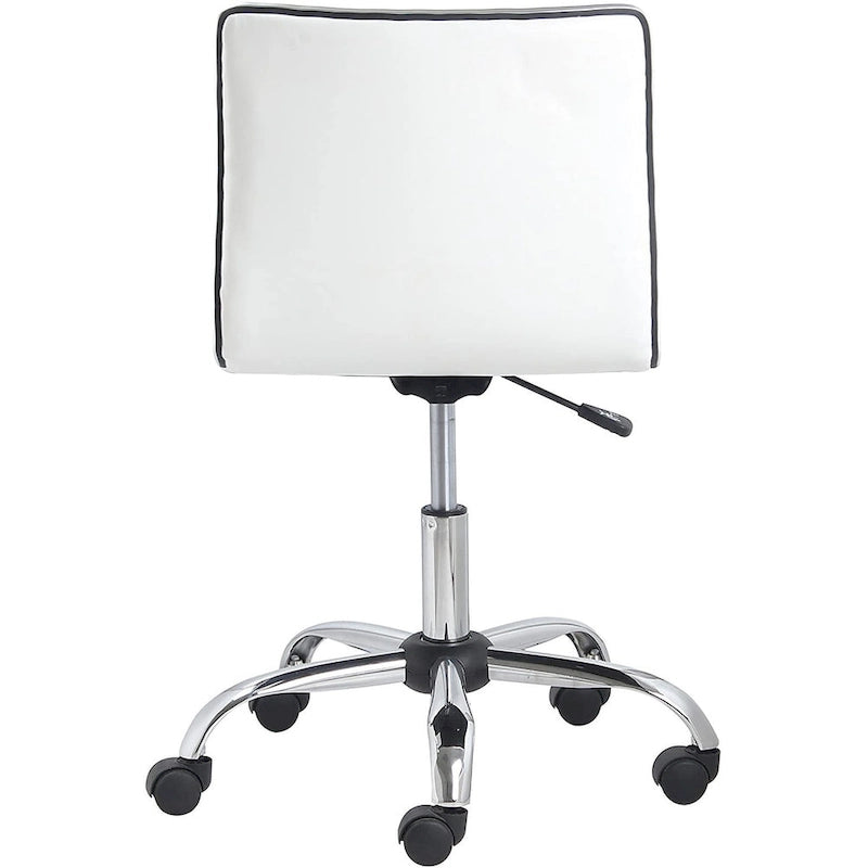 Mid-Back Armless Ribbed Leather Office Chair with Chrome Base & Lumbar Support