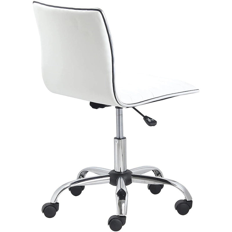 Mid-Back Armless Ribbed Leather Office Chair with Chrome Base & Lumbar Support