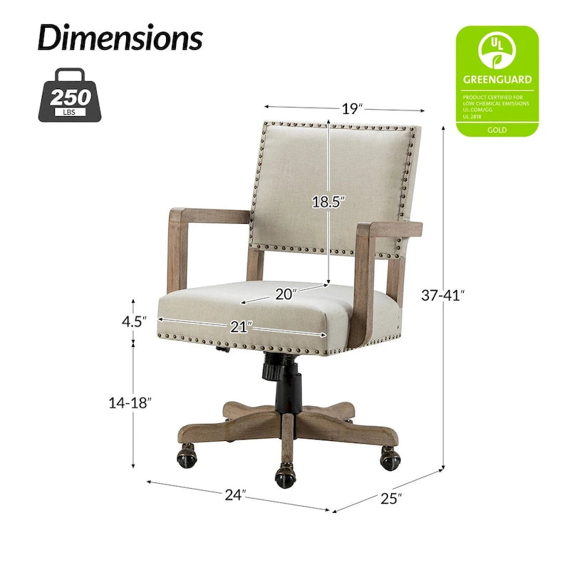 Mid-Back Swivel Task Chair with Nailhead Trim & Height Adjustment