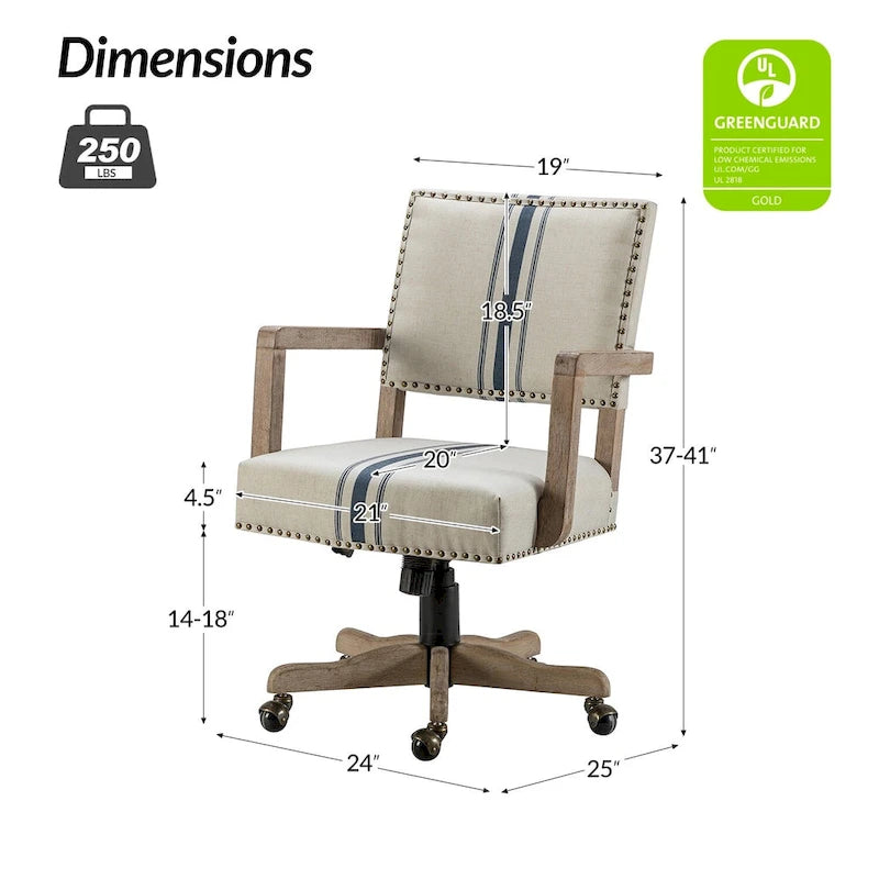 Mid-Back Swivel Task Chair with Nailhead Trim & Height Adjustment