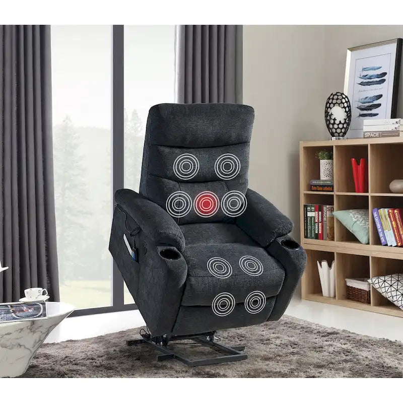 Elektrické polohovací křeslo se zdvihem, masáží, vyhříváním a USB nabíjením