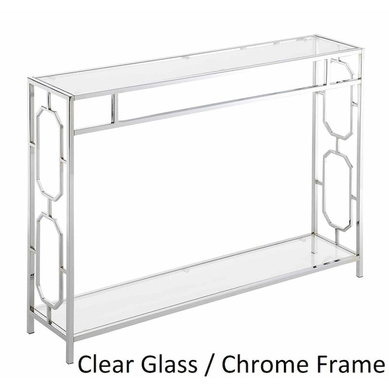 Chrome & Tempered Glass Console Table with Lower Shelf