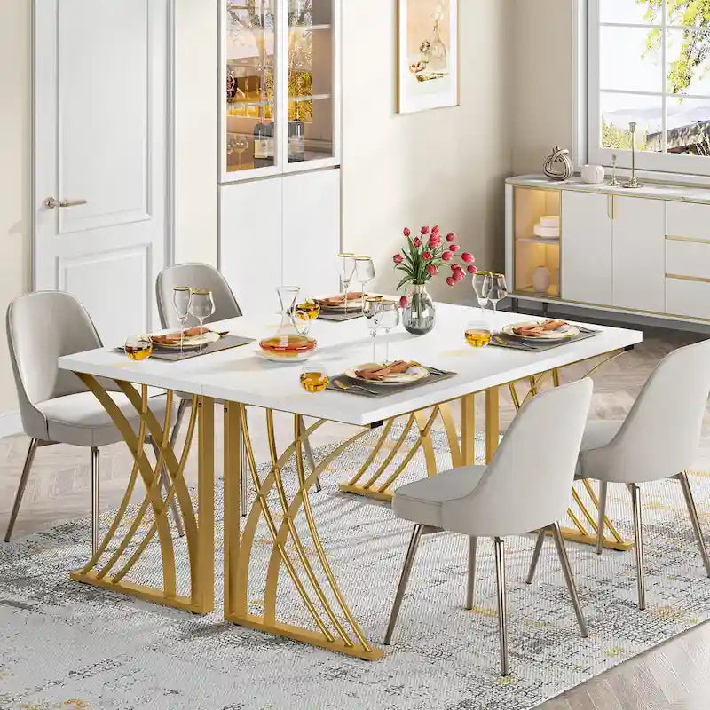 Moderner weißer Schreibtisch, 55", mit goldenem Metallgestell