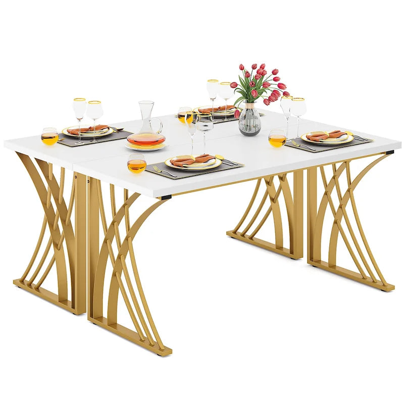 Moderner weißer Schreibtisch, 55", mit goldenem Metallgestell