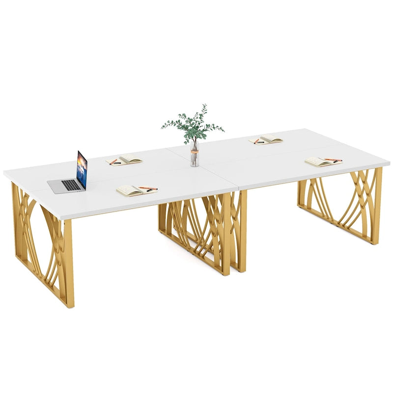 Moderner weißer Schreibtisch, 55", mit goldenem Metallgestell