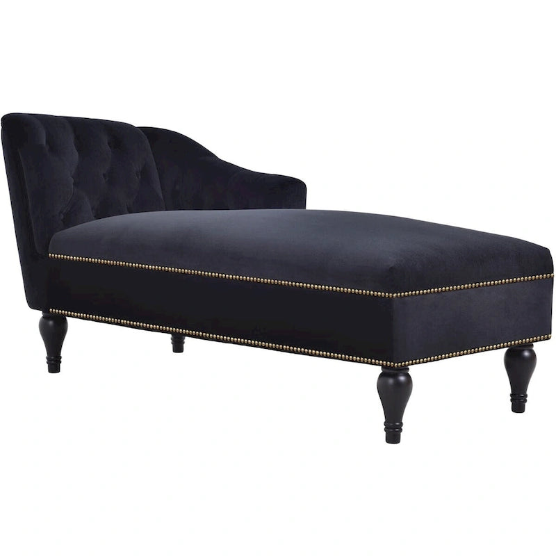 Velvet Button-Tufted Chaise Lounge with Solid Wood Legs – Right Arm Facing