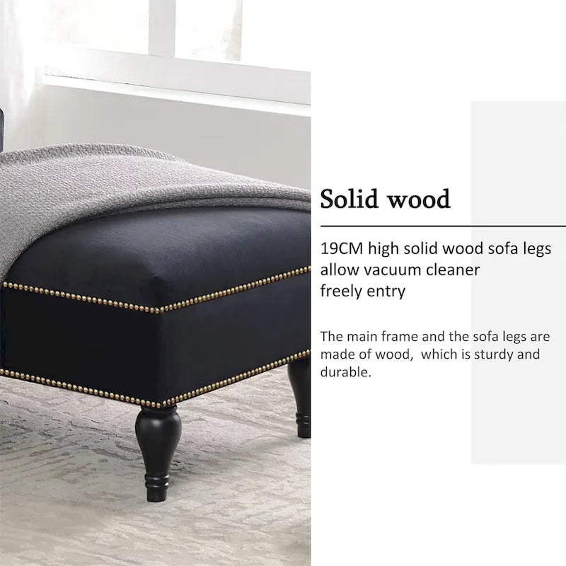 Velvet Button-Tufted Chaise Lounge with Solid Wood Legs – Right Arm Facing