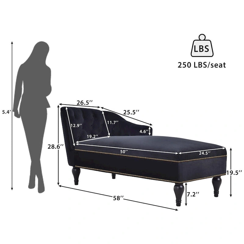 Samtbezogene Chaiselongue mit Knopfsteppung und Beinen aus Massivholz – Armlehne rechts