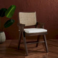 Rattan Back Solid Ash Wood Arm Chair with Cushion