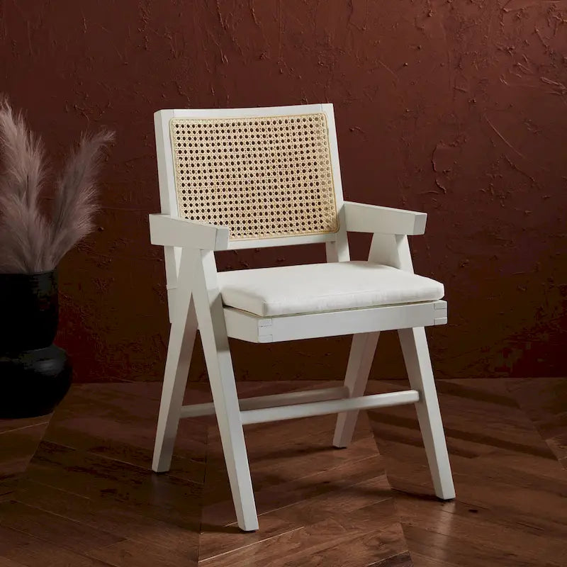 Rattan Back Solid Ash Wood Arm Chair with Cushion