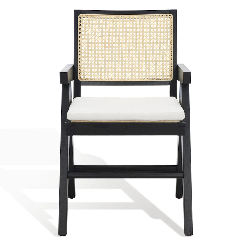 Rattan Back Solid Ash Wood Arm Chair with Cushion