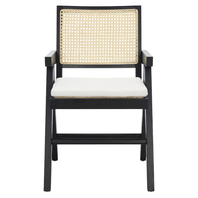Rattan Back Solid Ash Wood Arm Chair with Cushion