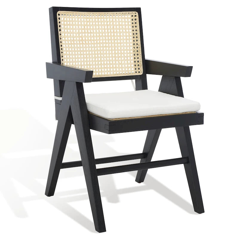 Rattan Back Solid Ash Wood Arm Chair with Cushion