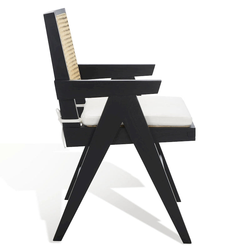 Rattan Back Solid Ash Wood Arm Chair with Cushion