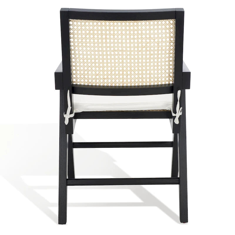 Rattan Back Solid Ash Wood Arm Chair with Cushion