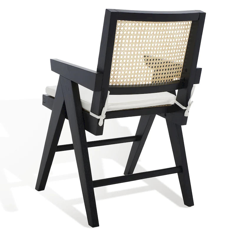Rattan Back Solid Ash Wood Arm Chair with Cushion