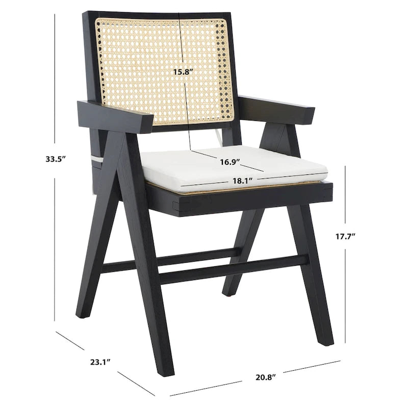 Rattan Back Solid Ash Wood Arm Chair with Cushion