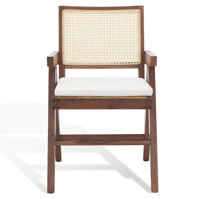 Rattan Back Solid Ash Wood Arm Chair with Cushion