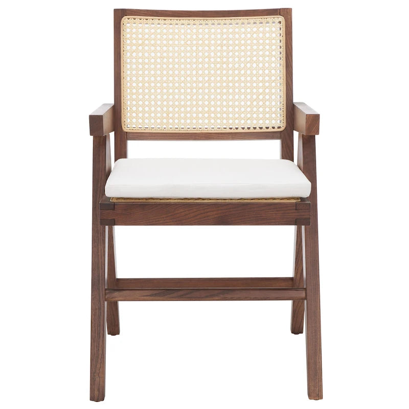 Rattan Back Solid Ash Wood Arm Chair with Cushion