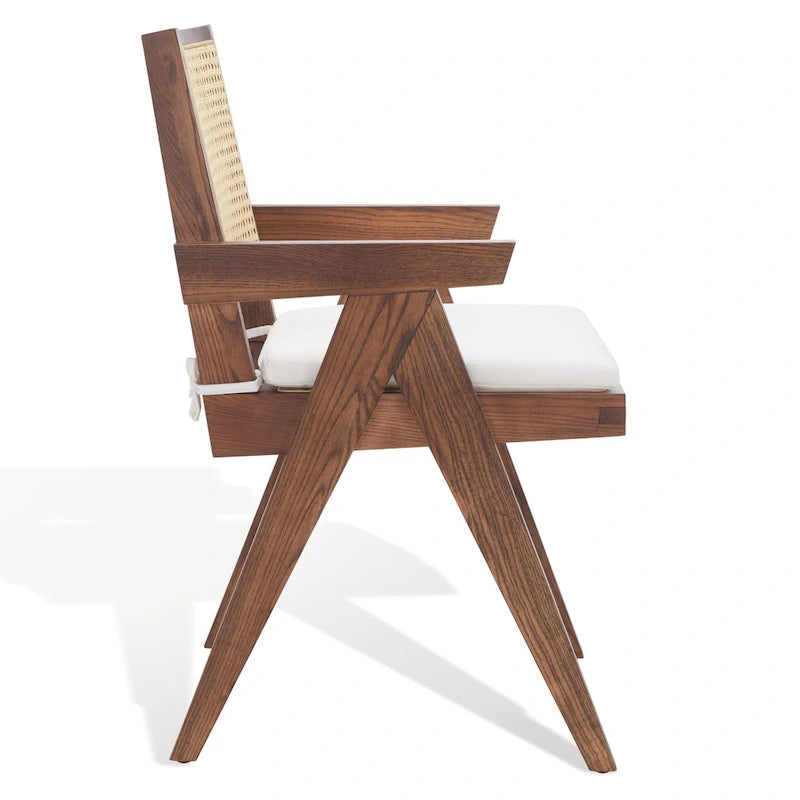 Rattan Back Solid Ash Wood Arm Chair with Cushion