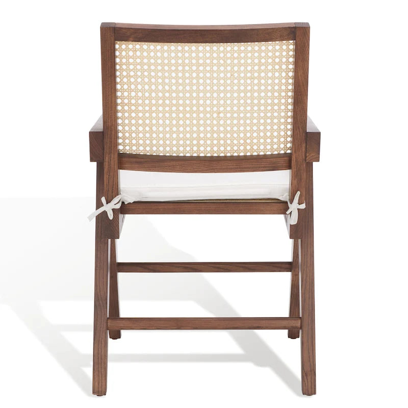 Rattan Back Solid Ash Wood Arm Chair with Cushion