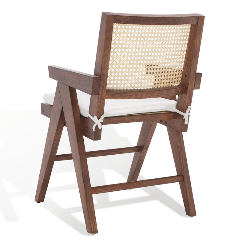 Rattan Back Solid Ash Wood Arm Chair with Cushion