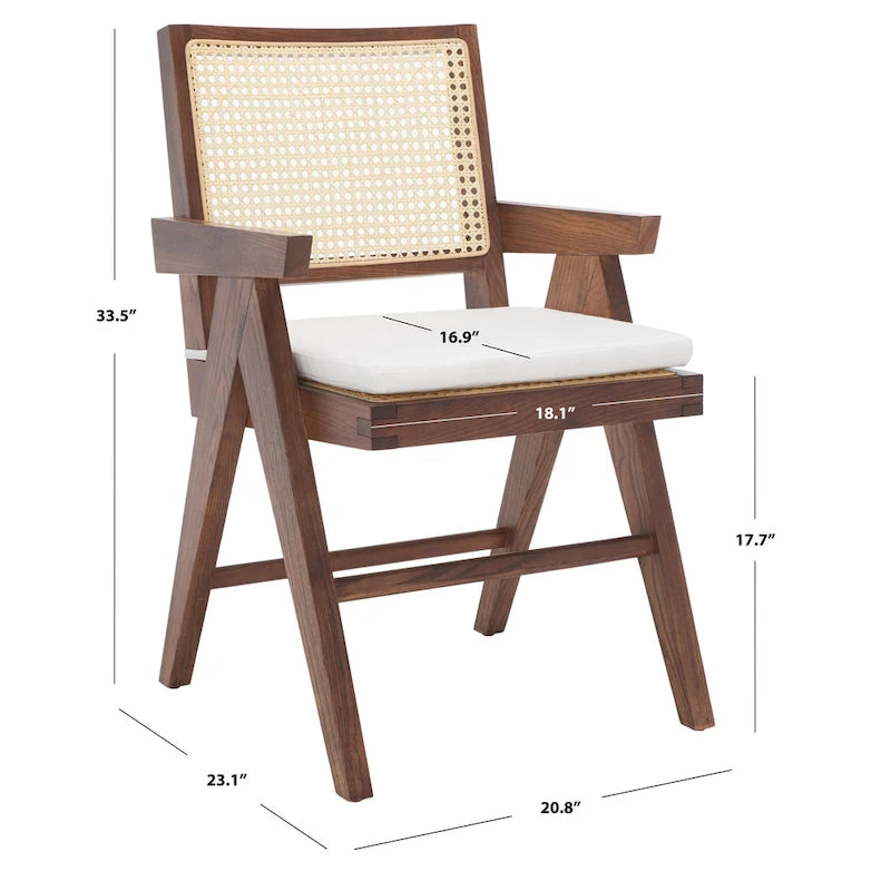 Rattan Back Solid Ash Wood Arm Chair with Cushion
