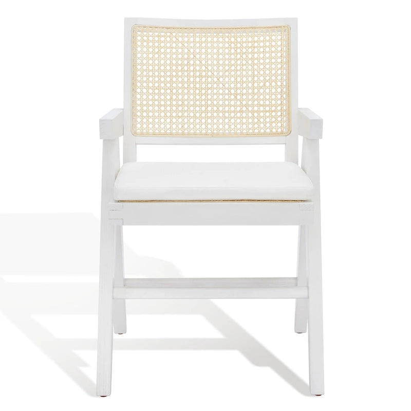 Rattan Back Solid Ash Wood Arm Chair with Cushion