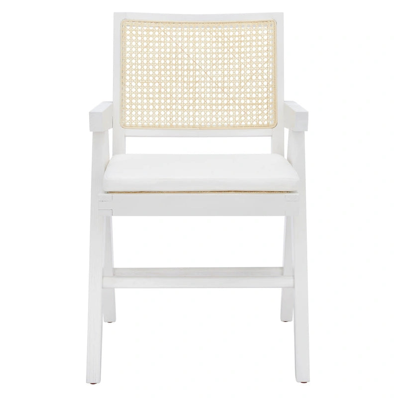 Rattan Back Solid Ash Wood Arm Chair with Cushion