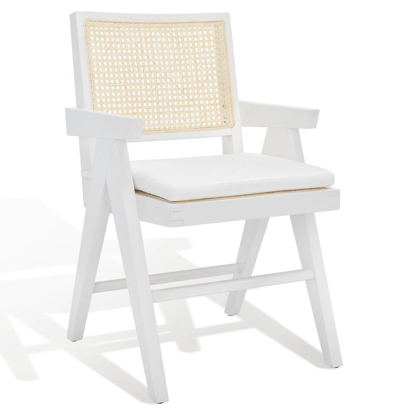 Rattan Back Solid Ash Wood Arm Chair with Cushion