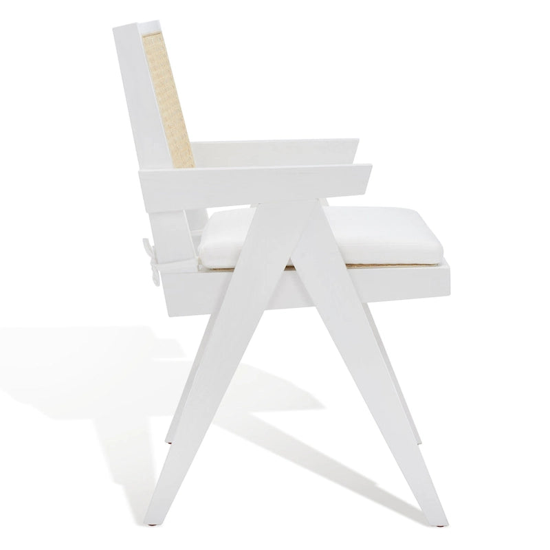 Rattan Back Solid Ash Wood Arm Chair with Cushion
