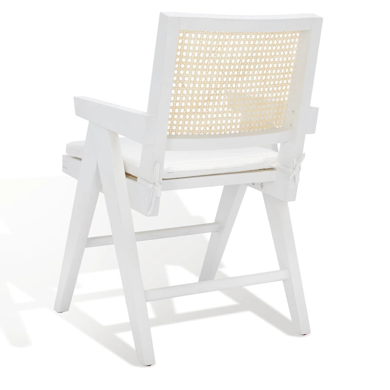 Rattan Back Solid Ash Wood Arm Chair with Cushion