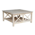 Square Unfinished Solid Wood Coffee Table with Bottom Shelf - 36 in. W x 36 in. D x 18 in. H.