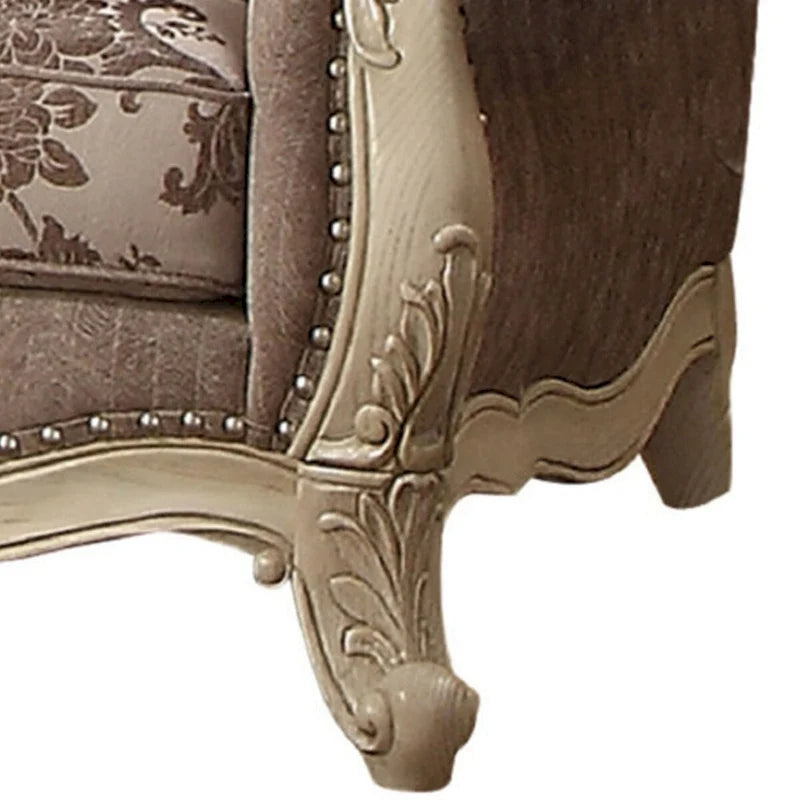 Traditional Tufted Fabric Loveseat with Cabriole Legs & Crown Scrollwork